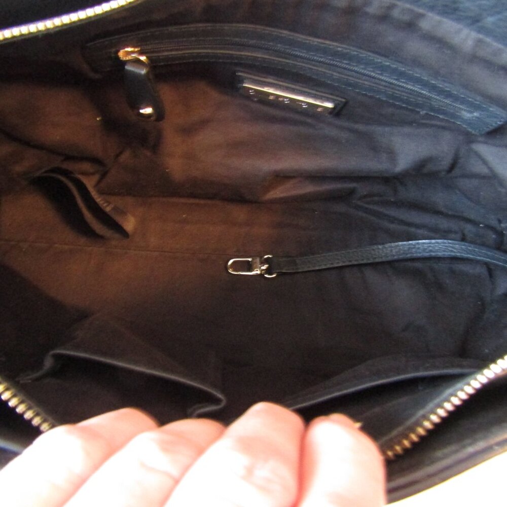 Anne Fontaine "Parisa Baby" Black Floral Leather Purse Bag-Double Handles-Medium - Picture 4 of 14